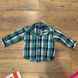 Nautica Green, Blue & White Plaid Button-Down Shirt